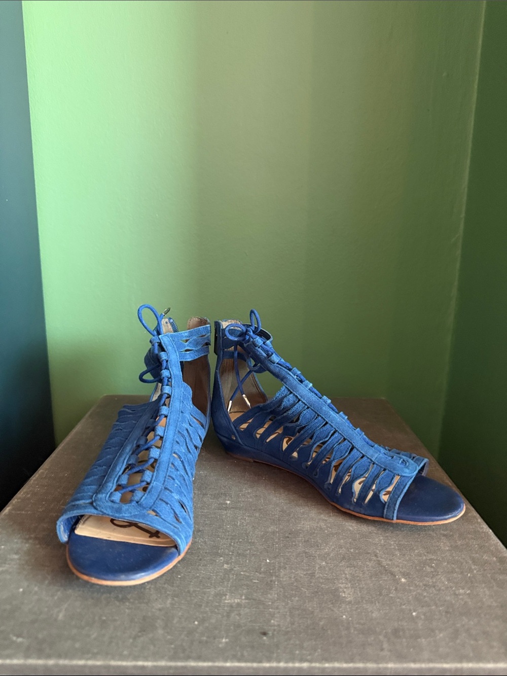 Sam Edelman Blue Suede Lace-Up Gladiator Sandals